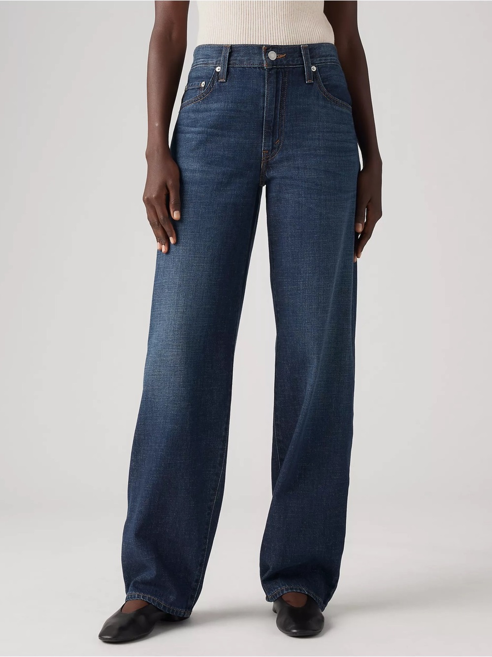 Levis Baggy Dad Jeans Womens Size 29x30 Dark Wash Linen Blend 90s Look NWT